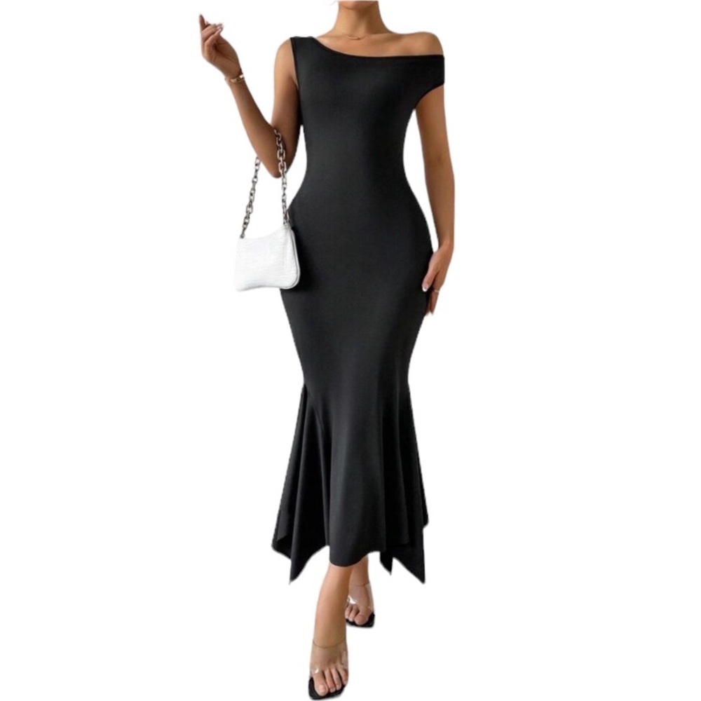 Black Asymmetrical High Low Hem Dress